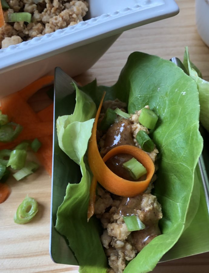 Chicken Lettuce Wraps with Almond Butter Dipping Sauce