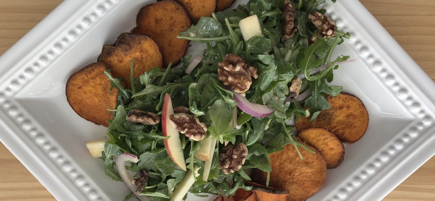 Apple Walnut Salad with Sweet Potato Crisps