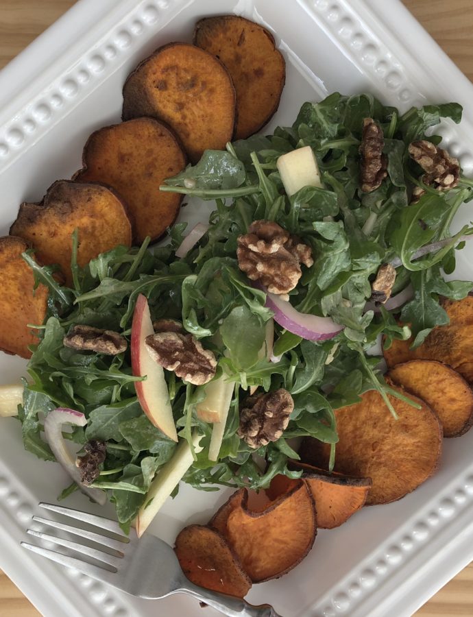 Apple Walnut Salad with Sweet Potato Crisps