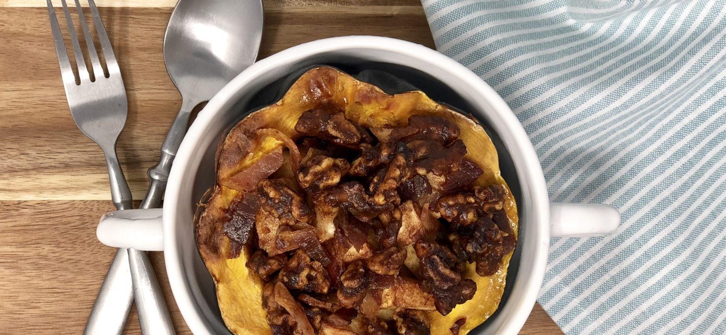 Roasted Acorn Squash with Apples and Candied Walnuts