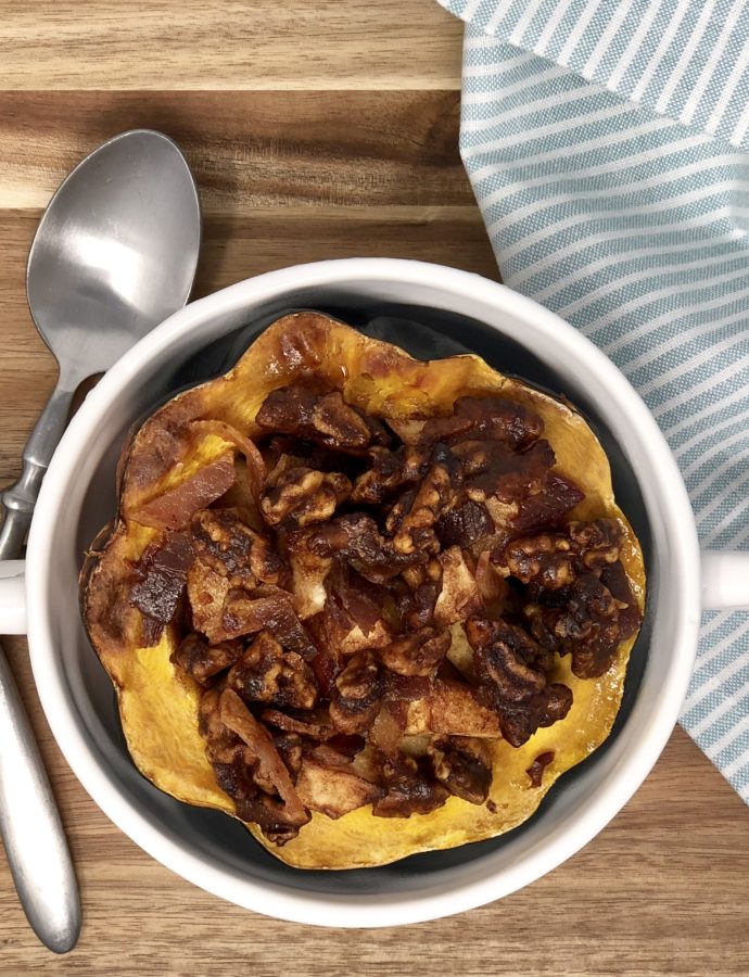 Roasted Acorn Squash with Apples and Candied Walnuts
