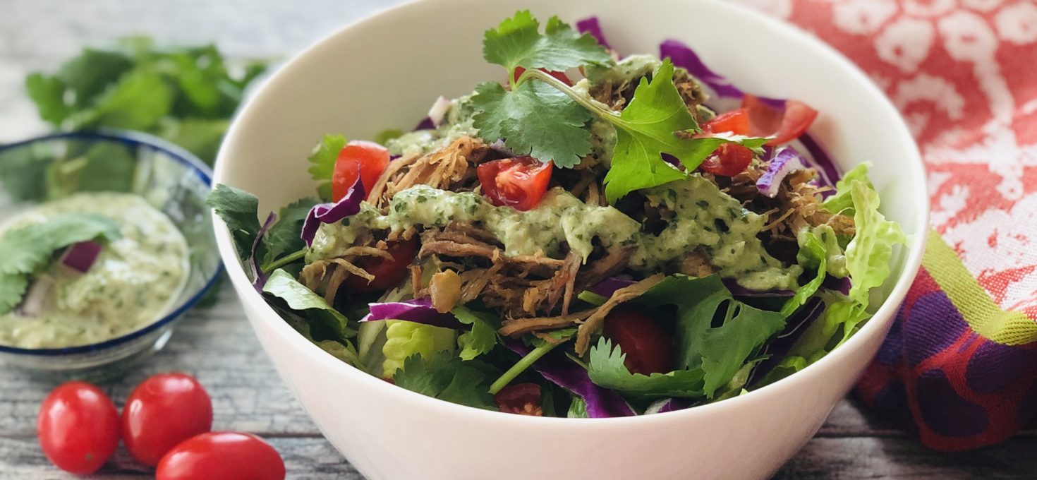 Carnita Bowls with Dairy-Free Creamy Cilantro Chimichurri