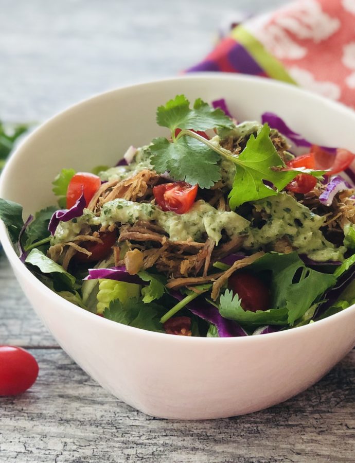 Carnita Bowls with Dairy-Free Creamy Cilantro Chimichurri