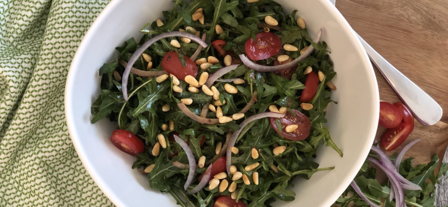 Arugula Salad with Brown Butter Dressing and Toasted Pine Nuts