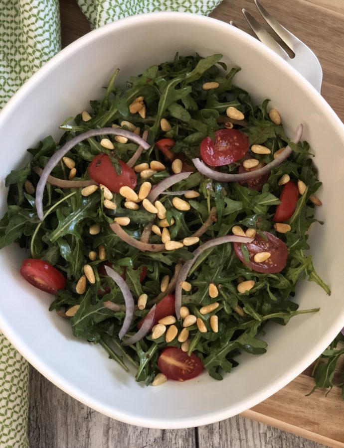 Arugula Salad with Brown Butter Dressing and Toasted Pine Nuts