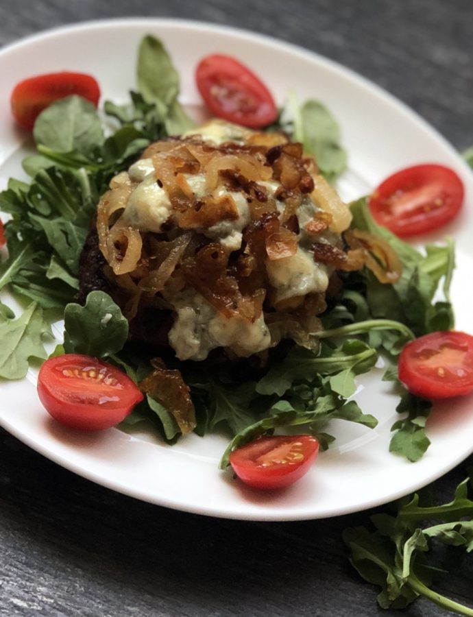 Caramelized Onion and Blue Cheese Burgers