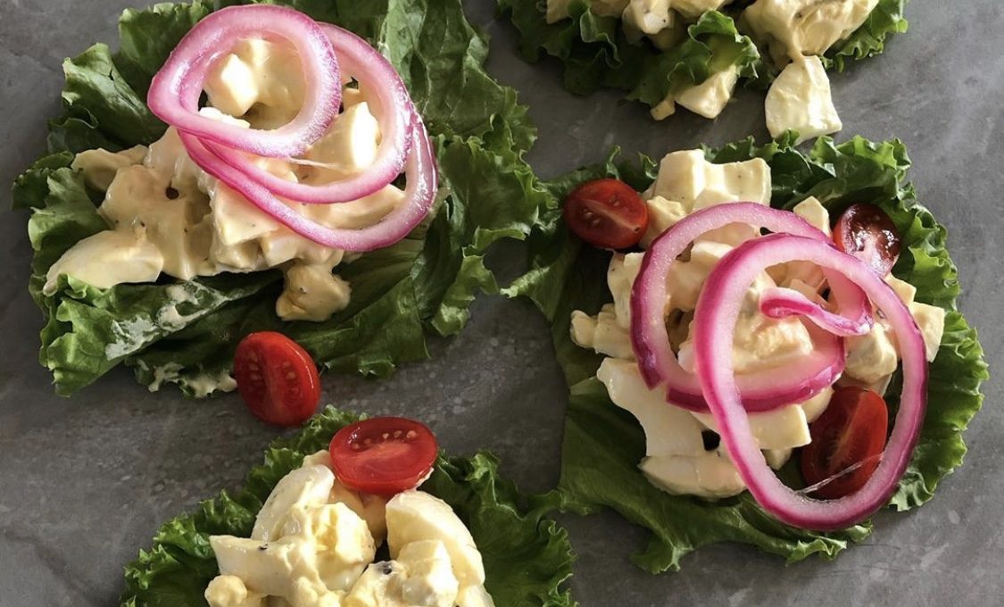 Garlic Egg Salad Cups with Marinated Red Onions