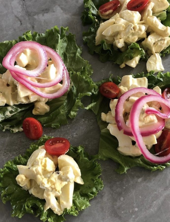 Garlic Egg Salad Cups with Marinated Red Onions