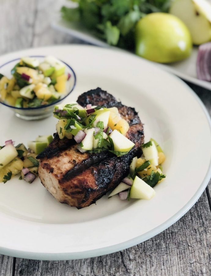 Blackened Pork Chops with Granny Smith and Pineapple Pico