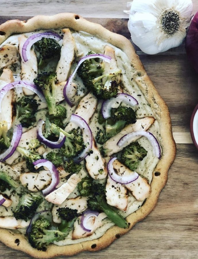 Chicken and Broccoli Pizza with Cashew Alfredo