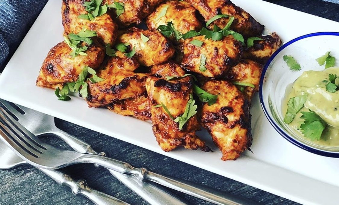 Chipotle Chicken Bites with Tomatillo Guacamole