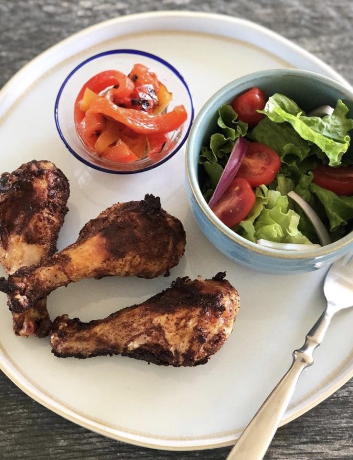 Paprika Drummies with Marinated Peppers