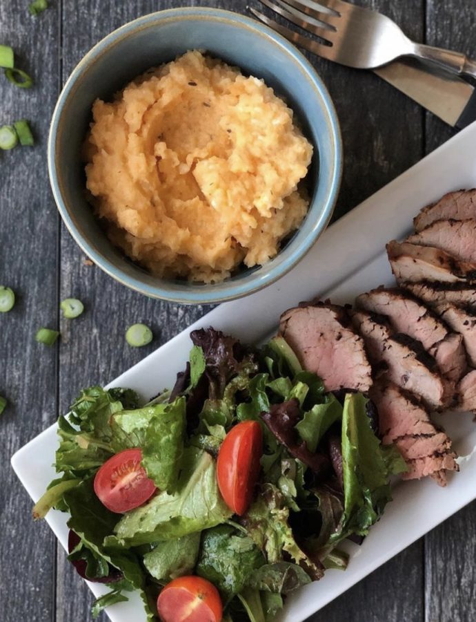 GRILLED PORK TENDERLOIN WITH MASHED RUTABAGA