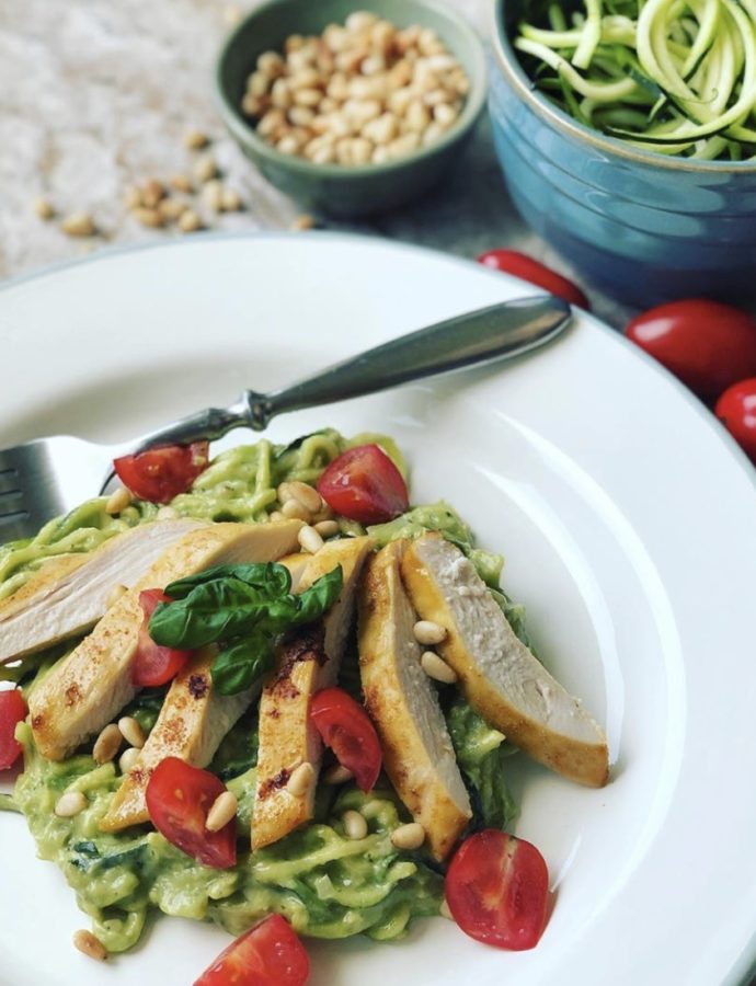 Chicken with Avocado Pesto Zoodles