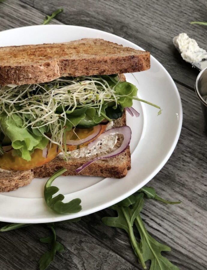 Veggie Sandwich with Lemon Herb Goat Cheesecake