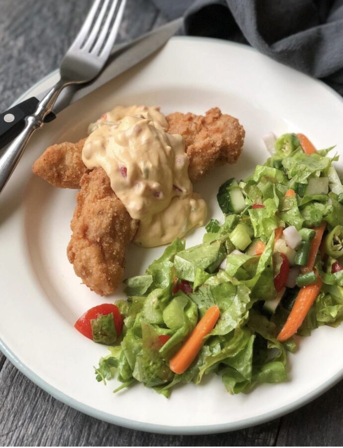 Crispy Chicken Tenders with Jalapeño Pimento Sauce