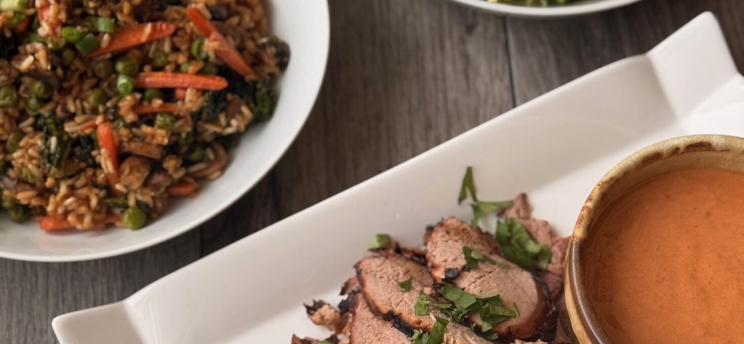 GRILLED ASIAN PORK TENDERLOIN & HONEY SRIRACHA AIOLI