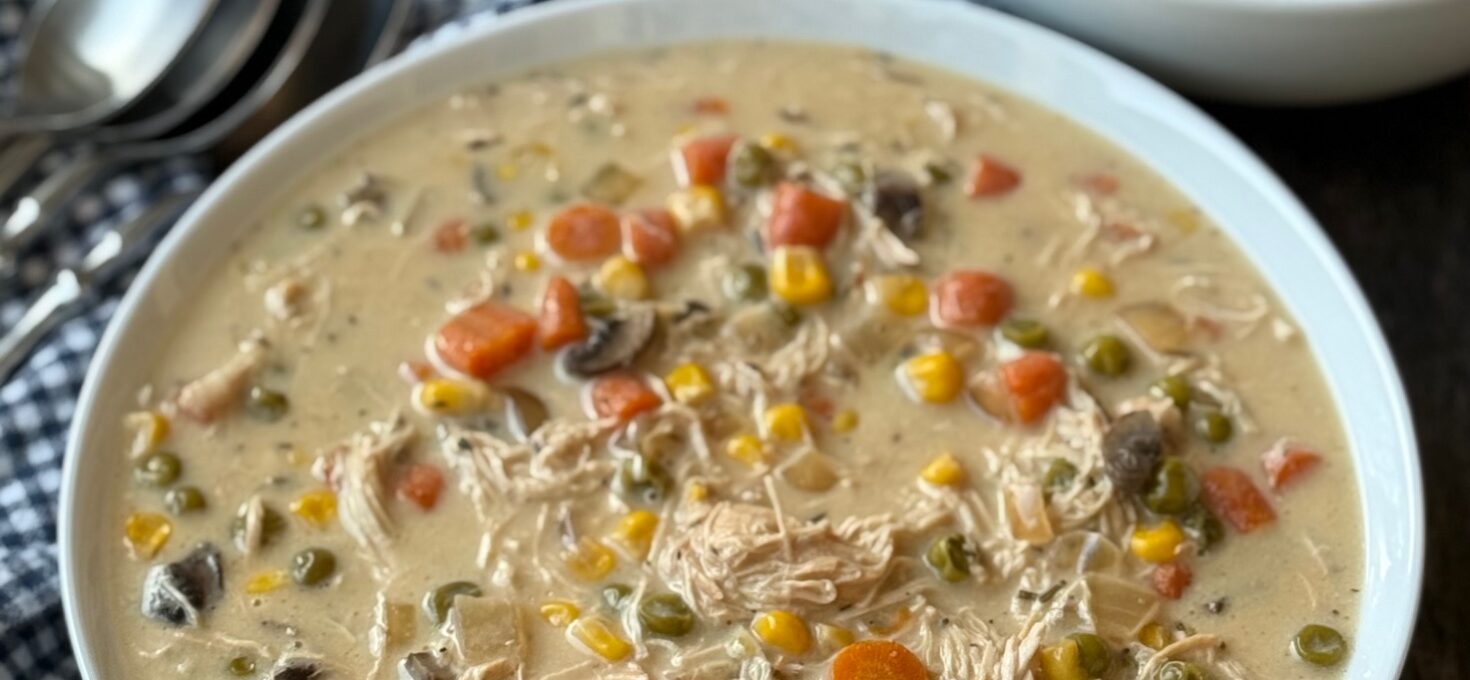 CHICKEN POT PIE SOUP with SOURDOUGH BUTTERMILK BISCUITS