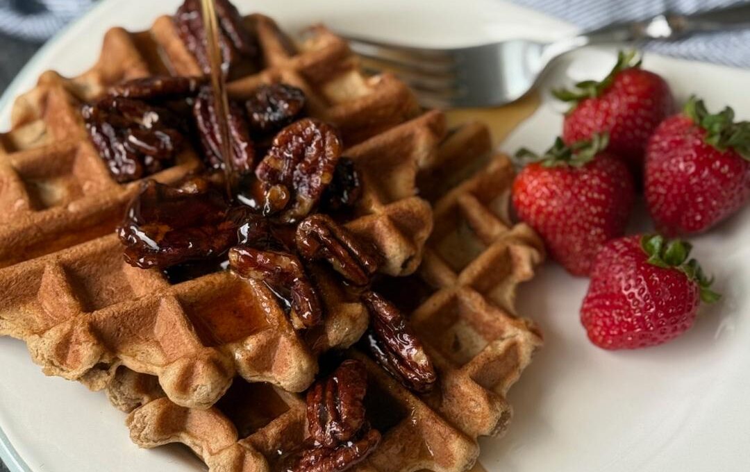MAPLE WAFFLES with CANDIED PECANS
