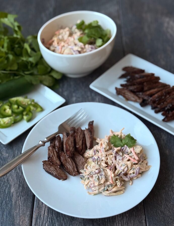 JALAPENO RANCH SLAW with MARINATED SKIRT STEAK