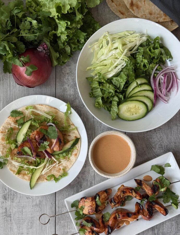 BANG BANG CHICKEN SKEWER WRAPS