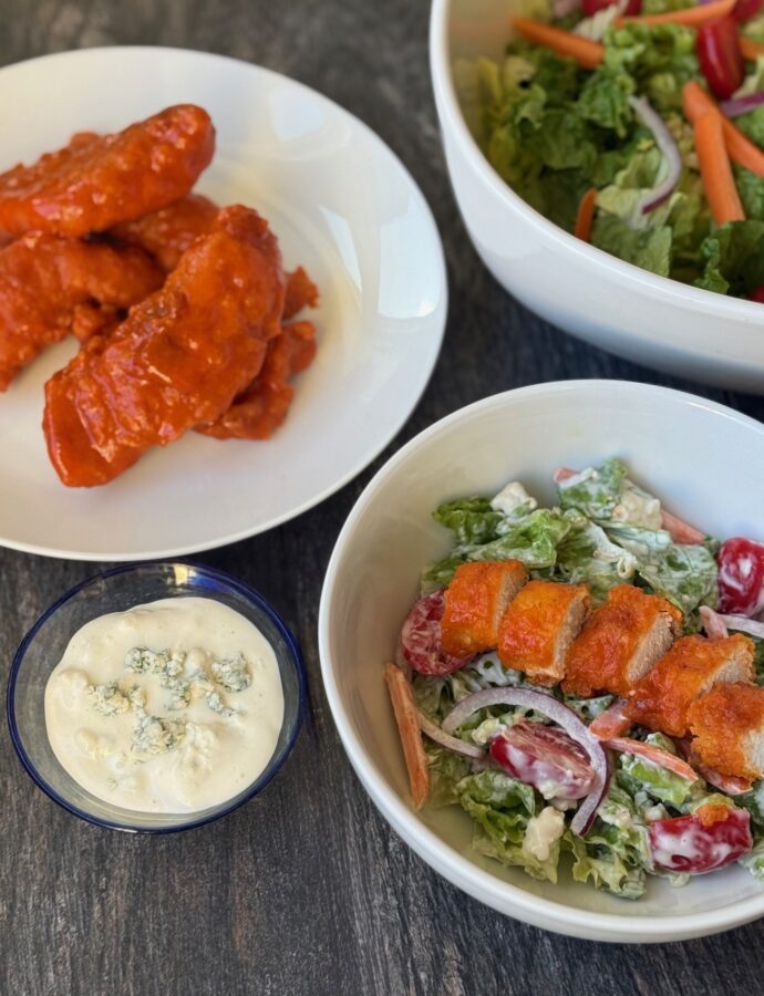 BUFFALO CHICKEN TENDERS with BLUE CHEESE SALAD