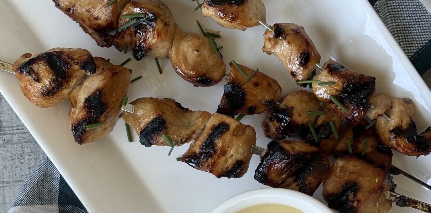 GRILLED CHICKEN SKEWERS with HONEY MUSTARD AIOLI
