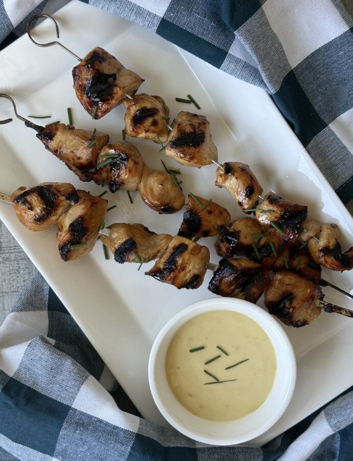 GRILLED CHICKEN SKEWERS with HONEY MUSTARD AIOLI